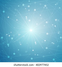 Molecule structure and communication on the blue background. Vector illustration