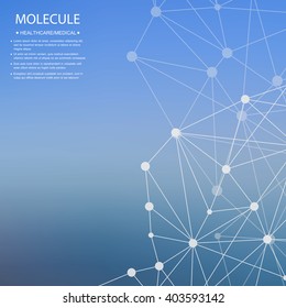 Molecule structure and communication on the blue background. Vector illustration