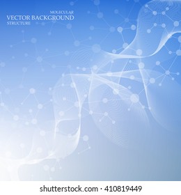 Molecule structure and communication on the blue background. Vector illustration