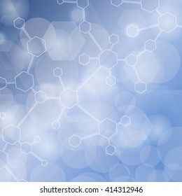 Molecule structure and communication on the blue background. Vector illustration