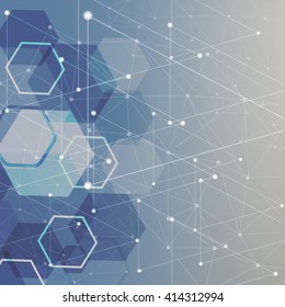 Molecule structure and communication on the blue background. Vector illustration