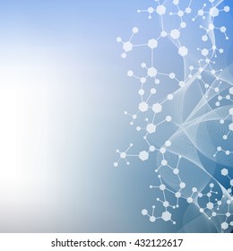 Molecule structure and communication on the blue background. Vector illustration