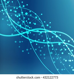 Molecule structure and communication on the blue background. Vector illustration