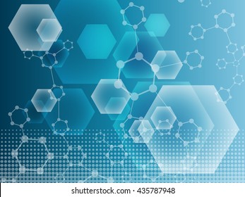 Molecule structure and communication on the blue background. Vector illustration