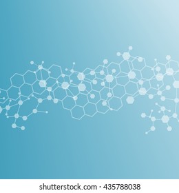 Molecule structure and communication on the blue background. Vector illustration