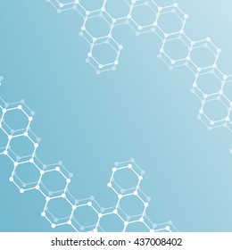 Molecule structure and communication on the blue background. Vector illustration