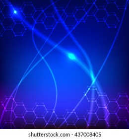 Molecule structure and communication on the blue background. Vector illustration