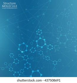 Molecule structure and communication on the blue background. Vector illustration