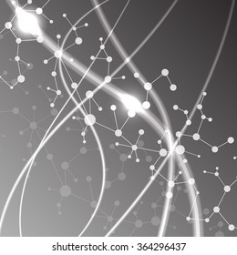 Molecule structure and communication on the gray background. Vector illustration