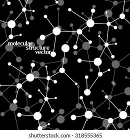 Molecule structure. DNA. Abstract grey, white molecules on black background. Vector illustration. Eps10