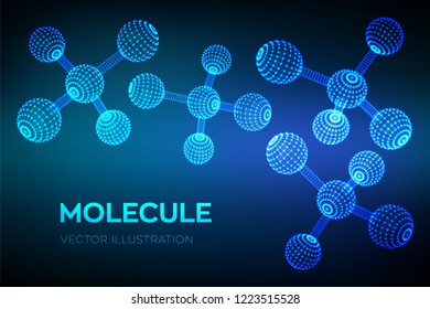 Molecule Structure. Dna, atom, neurons. Molecules and chemical formulas. 3D Scientific molecule background for medicine, science, technology, chemistry, biology. Vector illustration.