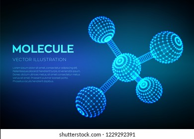 Molecule Structure. Dna, atom, neurons. Molecules and chemical formulas. 3D Scientific molecule background for medicine, science, technology, chemistry, biology. Vector illustration.