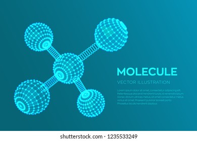 Molecule Structure. Dna, atom, neurons. Molecules and chemical formulas. 3D Scientific molecule background for medicine, science, technology, chemistry, biology. Vector illustration.