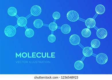 Molecule Structure. Dna, atom, neurons. Molecules and chemical formulas. 3D Scientific molecule background for medicine, science, technology, chemistry, biology. Vector illustration.