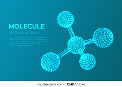 Molecule Structure. Dna, atom, neurons. Molecules and chemical formulas. 3D Scientific molecule background for medicine, science, technology, chemistry, biology. Vector illustration.