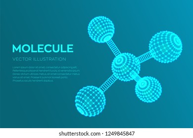 Molecule Structure. Dna, atom, neurons. Molecules and chemical formulas. 3D Scientific molecule background for medicine, science, technology, chemistry, biology. Vector illustration.