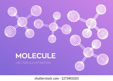 Molecule Structure. Dna, atom, neurons. Molecules and chemical formulas. 3D Scientific molecule background for medicine, science, technology, chemistry, biology. Vector illustration.
