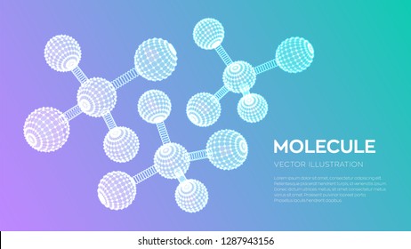 Molecule Structure. Dna, atom, neurons. Molecules and chemical formulas. 3D Scientific molecule background for medicine, science, technology, chemistry, biology. Vector illustration.