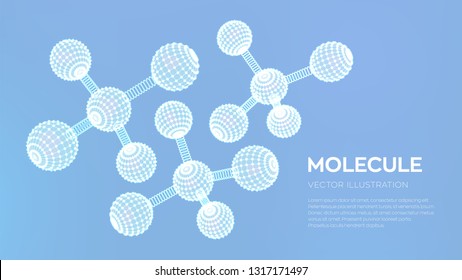 Molecule Structure. Dna, atom, neurons. Molecules and chemical formulas. 3D Scientific molecule background for medicine, science, technology, chemistry, biology. Vector illustration.