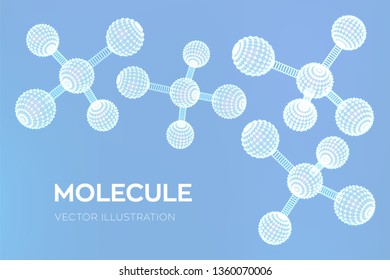 Molecule Structure. Dna, atom, neurons. Molecules and chemical formulas. 3D Scientific molecule background for medicine, science, technology, chemistry, biology. Vector illustration.