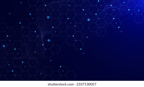 Molecule structure DNA chain, genetics, genome for medical background. Hexagons with connecting dots lines and wave. Biotechnology and network connection concept. Vector illustration.