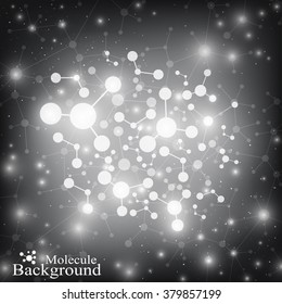 Molecule structure dna and communication background. Connected lines with dots. Concept of the science, connection, chemistry, biology, medicine, technology. Vector illustration.