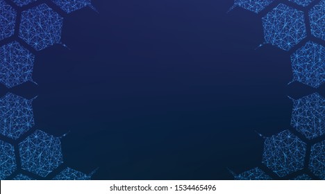 Molecule structure form lines and triangles, hexagon point connecting network on blue background. Abstract low poly, Triangle, dot, line, polygon. Shine blue background, Vector illustration