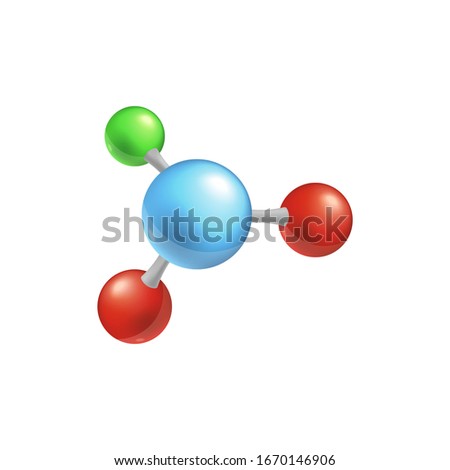 Molecule structure with four colorful balls. 3d atom particles connected into chain for chemistry and biology research presentation or science icon.