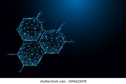 Molecule structure icon form lines and triangles, point connecting network on blue background. Illustration vector