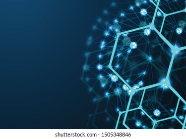 Molecule structure icon form lines and triangles, point connecting network on blue background. Abstract low poly, Triangle, dot, line, polygon. Shine blue background, Vector illustration