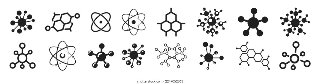 Molecule or structure icon set. Chemistry science.  Atom and molecule symbol collection. EPS 10.