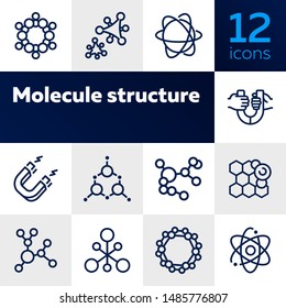 Molecule structure icon. Set of line icons on white background. Atom, cell, magnet. Physics concept. Vector illustration can be used for topics like chemistry, science, microbiology
