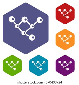 Molecule structure icons set rhombus in different colors isolated on white background