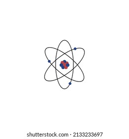 Molecule structure of nucleus with atom, flat vector illustration isolated on white background. Molecule sign with protons, neutrons and electrons around atom.