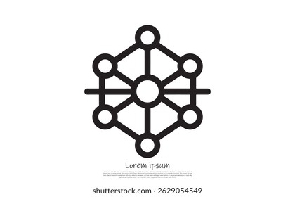 Estrutura molecular com bordos arredondados e linhas de ligação com fundo transparente. Estrutura de conexão Atom representada usando um design de círculo e linha.