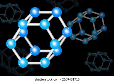 Struktursymbol für Moleküle. Chemisches Element. Wissenschaftliches Konzept. Schwarzer Hintergrund. Vektorgrafik. Stockbild. 