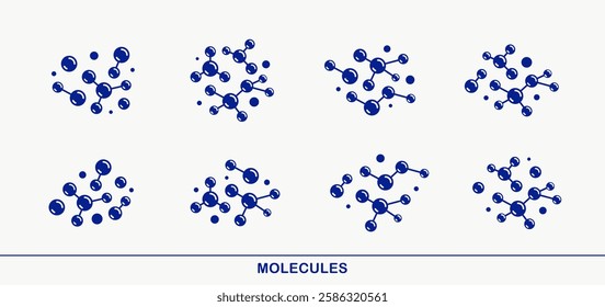 Molecule structure vector icons set, chemistry molecular microscopic structure, science and pharma theme.