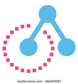 Molecule Structure vector toolbar icon. Style is bicolor flat icon symbol, pink and blue colors, white background, square dots.