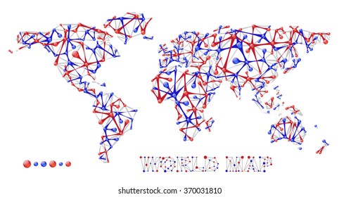 Molecule structure world map with dots and lines