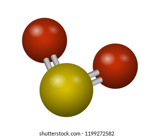 A molecule of sulfur dioxide. SO2 3D model. Vector illustration. Chemical structure.