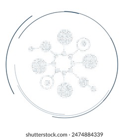 Das Molekül-Symbol gefüllt mit dunkelblauen Punkten. Pointillismus. Vektorillustration auf weißem Hintergrund