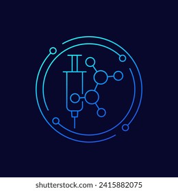 molecule and syringe icon, linear design