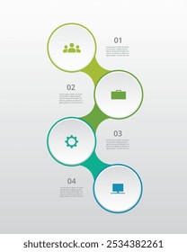 Plantilla de moléculas con 4 pasos, opciones, piezas o procesos. Presentación de nanotecnología, trabajo en equipo o procesos de negocio.
