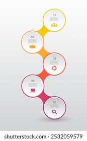 Modelo de molécula com 5 etapas, opções, partes ou processos. Apresentação da nanotecnologia, do trabalho em equipe ou dos processos empresariais.