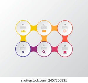 Molecule template with 6 steps, options, parts or processes. Presentation of nanotechnology, teamwork, communication or connection.