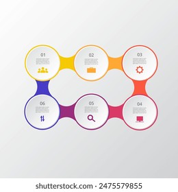 Molecule template with 6 steps, options, parts or processes. Presentation of nanotechnology.