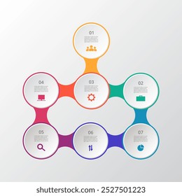 Molecule template with 7 steps, options, parts or processes. Presentation of nanotechnology, teamwork or business processes.