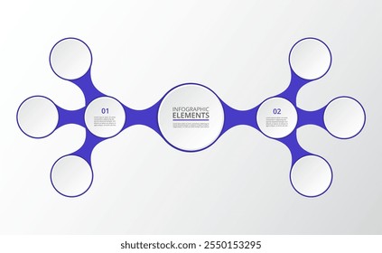Molecule template with 8 steps, options, parts or processes. Presentation of nanotechnology, teamwork or business processes.