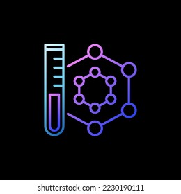 Molecule and Test-Tube vector Chemical concept minimal colorful outline icon or sign on dark background