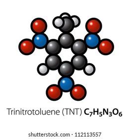 A molecule of TNT (Trinitrotoluene).